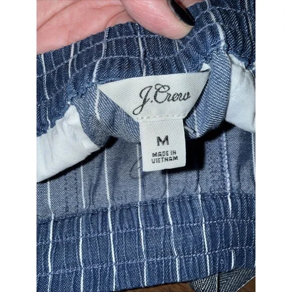 J.Crew Blue Stripe Chambray Pull On Shorts Nautical Coastal Elastic Waist Sz M - Picture 6 of 11